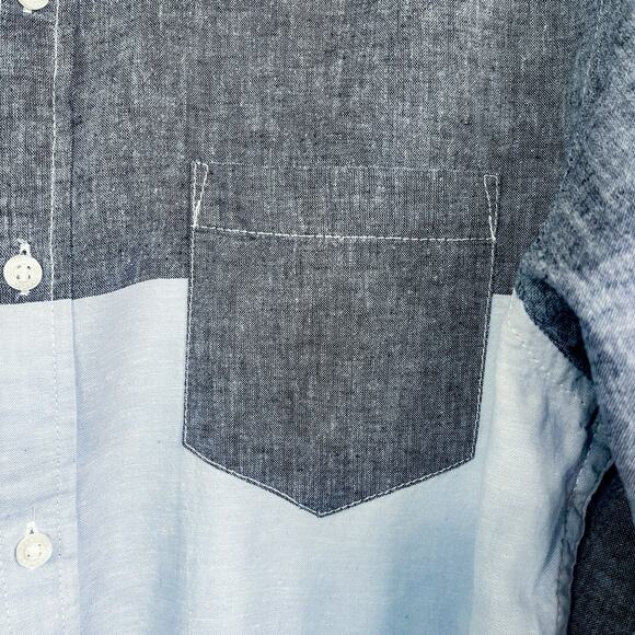American Rag CIE Mens Linen Blend Colorblock Button Up Shirt - Blue, Size L - Picture 5 of 9